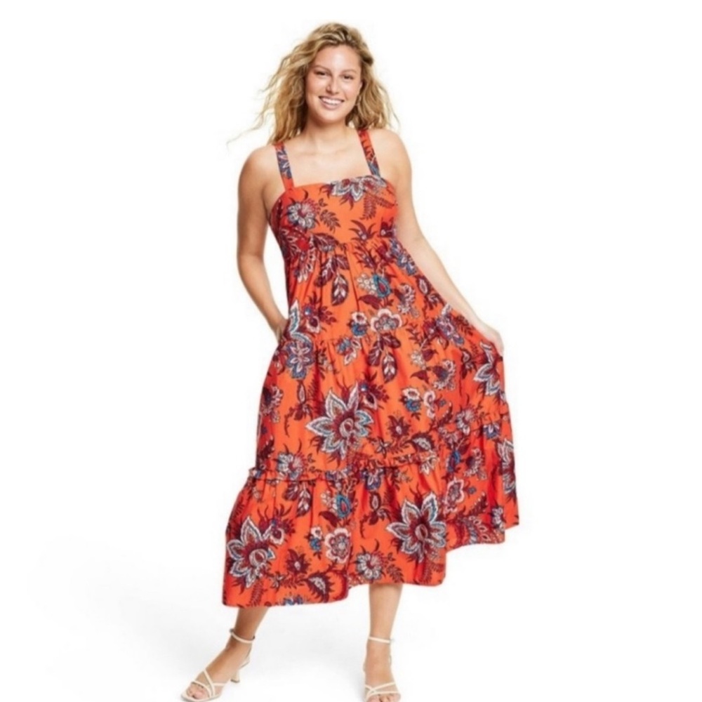 RHODExTarget Orange Floral Midi Dress